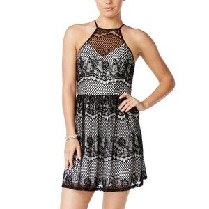 NWT Trixxi Juniors Contrast Lace Tie-Back Dress Black 3